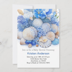 Whimsical Ocean Blue Beach Boy Baby Dusche Einladung