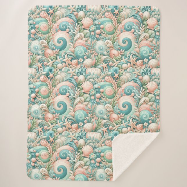 Whimsical Ocean Breeze: Pastelsee-Wirbel in Cotta Sherpadecke (Vorderseite)
