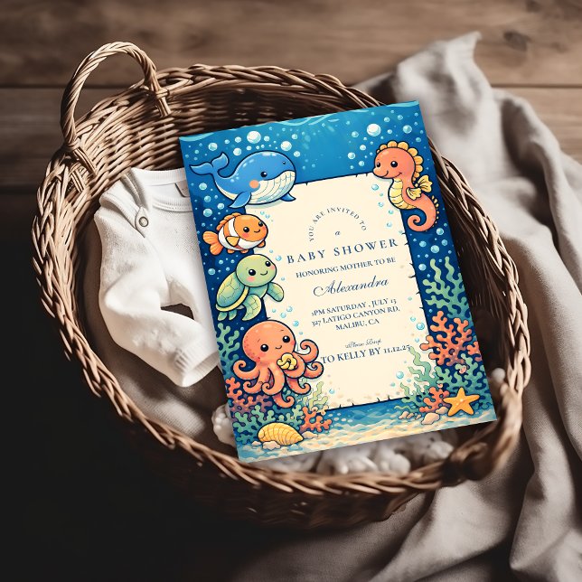 Whimsical Ocean Friends Baby Shower Einladung (Von Creator hochgeladen)