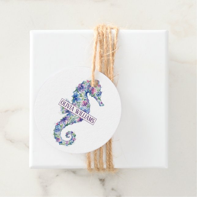 Whimsical Ocean-Seepferdchen Botanische Blumen Geschenkanhänger (Beispiel)