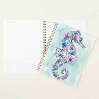 Whimsical Ocean-Seepferdchen-Botanische Blumen Planer