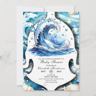 Whimsical Ocean Waves Baby Dusche Einladung