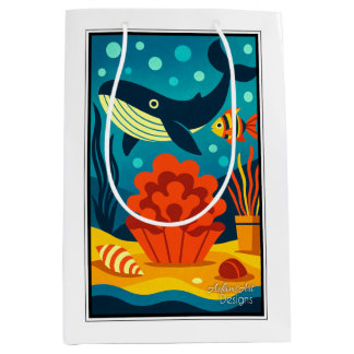 Whimsical Ocean Whale & Coral Reef Mittlere Geschenktüte