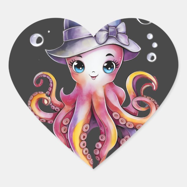 Whimsical Octo Charm Herz-Aufkleber (Vorderseite)