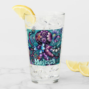 Whimsical Octopus Floral Aquamarin Küsten Personal Glas
