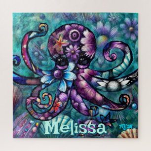 Whimsical Octopus Floral Aquamarin Küsten Personal Puzzle
