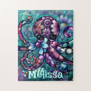 Whimsical Octopus Floral Aquamarin Küsten Personal Puzzle