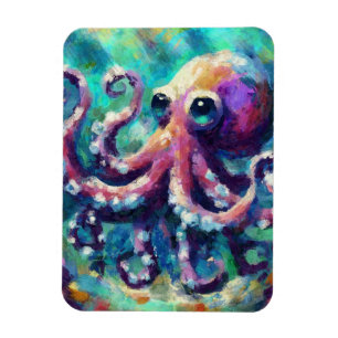 Whimsical Octopus Oil Painting Nautical Beach Magnet
