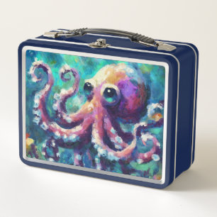 Whimsical Octopus Oil Painting Nautical Beach Metall Brotdose