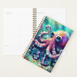 Whimsical Octopus Oil Painting Nautical Beach Planer