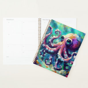 Whimsical Octopus Oil Painting Nautical Beach Planer