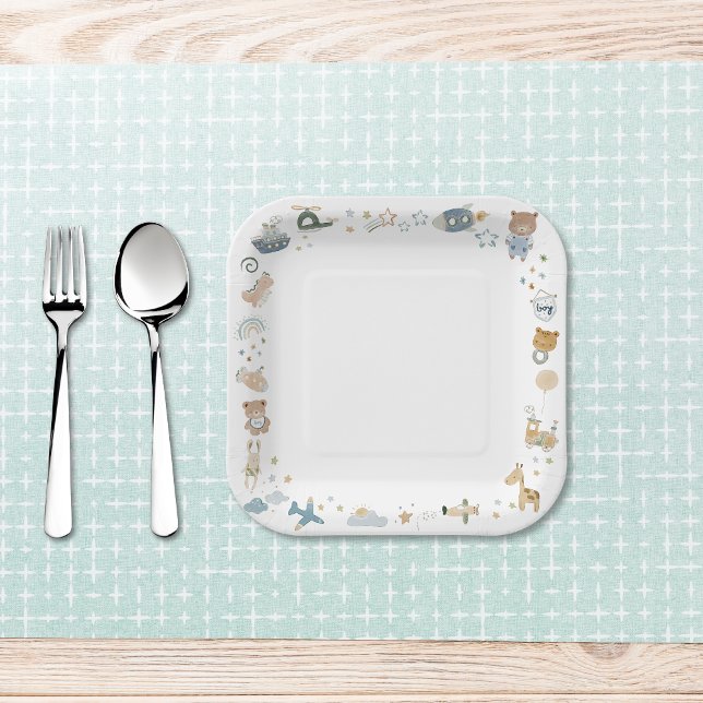 Whimsical Oh Boy Watercolor Doodle Kinderdusche Pappteller (Whimsical Oh Boy Watercolor Doodle Baby Shower Paper Plates)