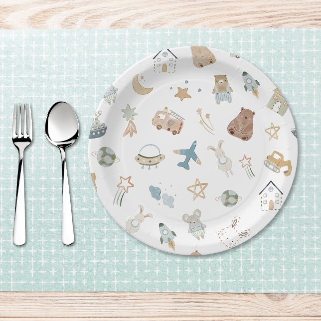 Whimsical Oh Boy Watercolor Doodle Kinderdusche Pappteller (Von Creator hochgeladen)