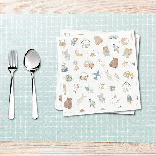 Whimsical Oh Boy Watercolor Doodle Kinderdusche Serviette