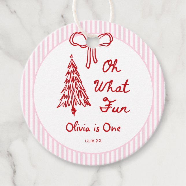 Whimsical Oh What Fun Girl 1st Birthday Party Geschenkanhänger (Vorderseite)