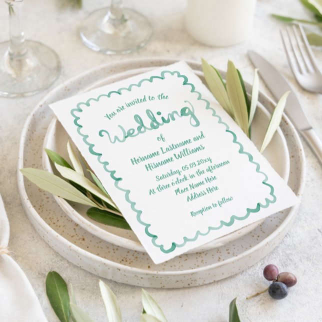 Whimsical Olive Green Watercolor Wedding Einladung (Von Creator hochgeladen)