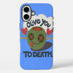 Whimsical "Olive My Heart" Funny Face Design iPhone 16 Plus Hülle