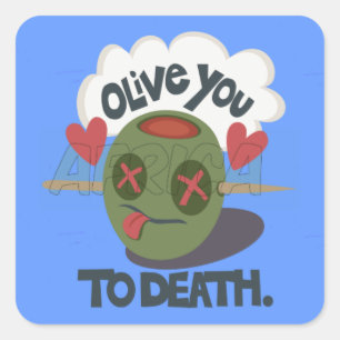 Whimsical "Olive My Heart" Funny Face Design Quadratischer Aufkleber