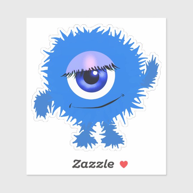 Whimsical One Mit Augen Blue Monster 4 x 4 Aufkleber (Blatt)