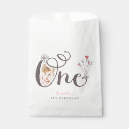 Whimsical One Pink Baby Girl 1st Birthday Photo Geschenktütchen