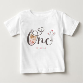 Whimsical One Pink Baby Girl 1st Birthday Photo T-shirt