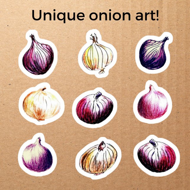 Whimsical Onions HandGezeichnet Wasserfarbengewäch Aufkleber (Onion stickers can add spice to cards and packages. These are hand-drawn and unique in the world!)