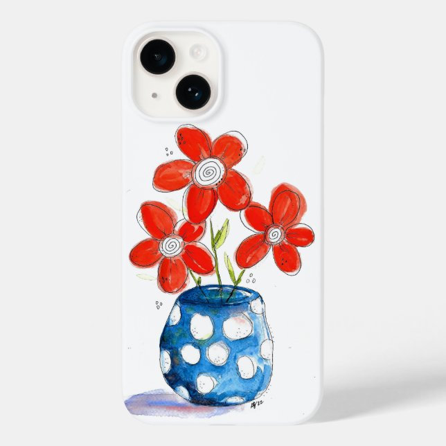 Whimsical Orange Blume in Blue Vase Case-Mate iPhone Hülle (Rückseite)