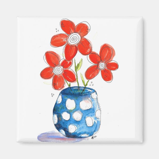 Whimsical Orange Blume in Blue Vase Magnet (Vorne)