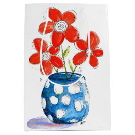 Whimsical Orange Blume in Blue Vase Mittlere Geschenktüte