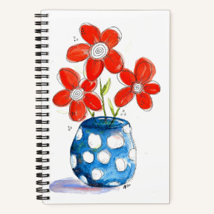 Whimsical Orange Blume in Blue Vase Notizbuch