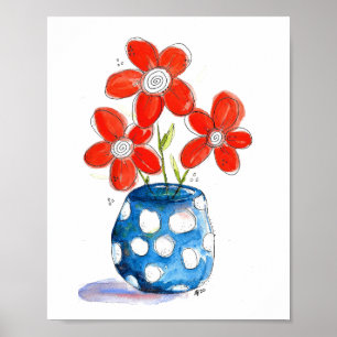 Whimsical Orange Blume in Blue Vase Poster