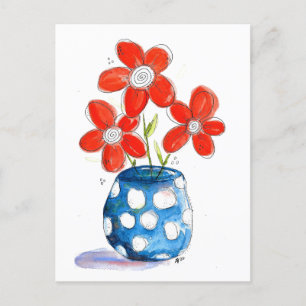 Whimsical Orange Blume in Blue Vase Postkarte