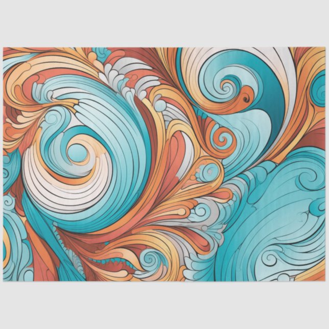 Whimsical Orange | Bondi Blue | Wirbellose Decoupa Seidenpapier (Vorderseite)