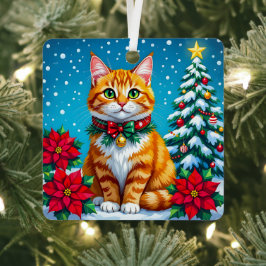 Whimsical Orange Cat and Custom Message Christmas Ornament Aus Metall