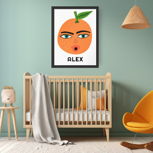 Whimsical Orange CUSTOM BABY NAME Art Poster