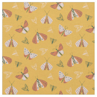 Whimsical Orange Ecru Moths Stoff