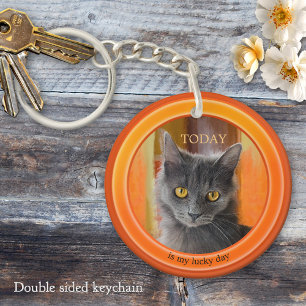 Whimsical Orange Foto Cat Schlüsselanhänger