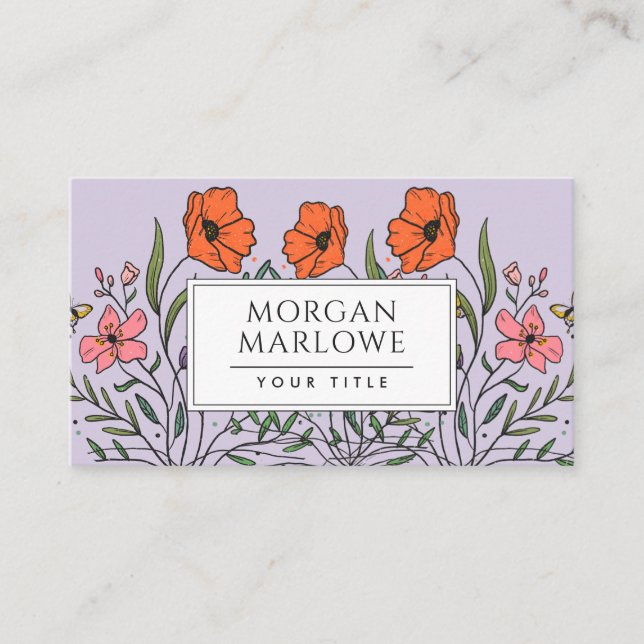 Whimsical Orange Pink Boho Floral Bouquet Lavender Visitenkarte (Vorderseite)