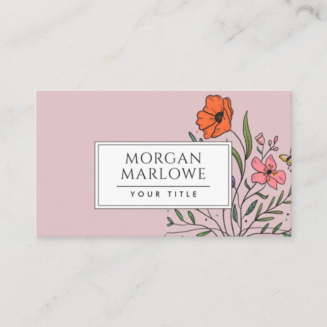 Whimsical Orange Pink Floral Bouquet Dusty Pink Visitenkarte (Vorderseite)