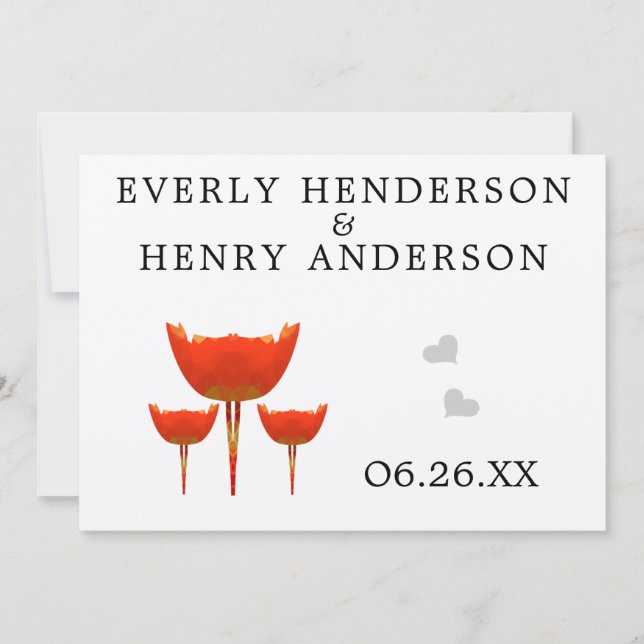 Whimsical Orange Poppy Wedding Save the Date Einladung (Vorderseite)