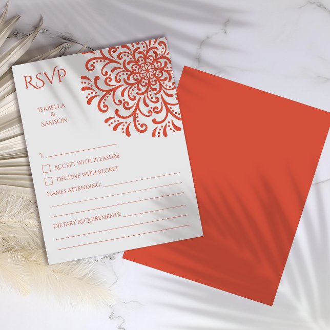 Whimsical Orange Red Blüh RSVP Card (Von Creator hochgeladen)