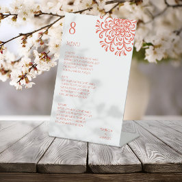 Whimsical Orange Red Blüh Wedding Menu Sockelschild