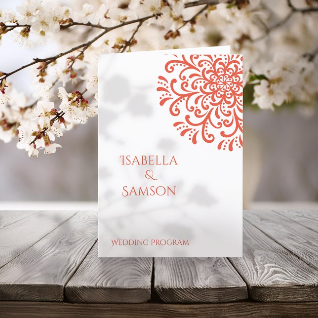 Whimsical Orange Red Blüh Wedding Program Programm (Von Creator hochgeladen)