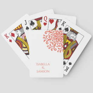Whimsical Orange Red Blüh Wedding Spielkarten