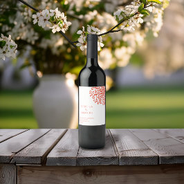 Whimsical Orange Red Blüh Weinetikett