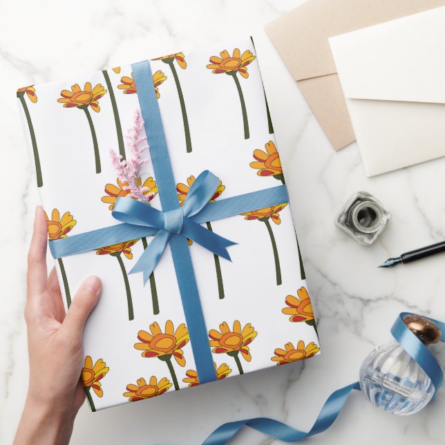 Whimsical Orange Rote Blume Floral Geschenkpapier (Schenken)