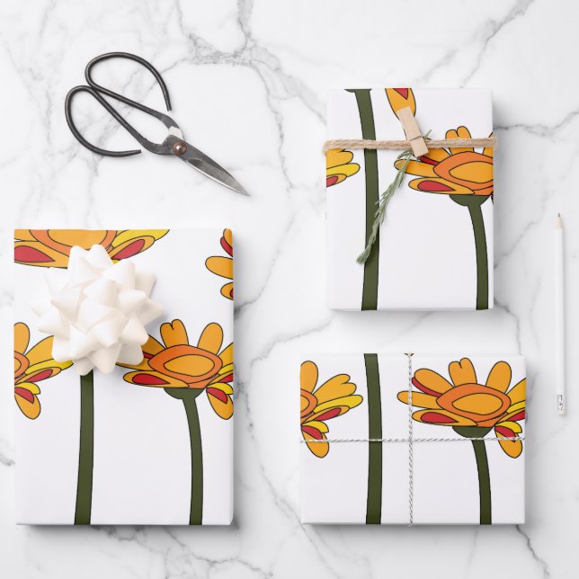 Whimsical Orange Rote Blume Floral Geschenkpapier Set (Vorderseite)