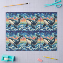 Whimsical Orca Whale Beach Coastal Dekoupage Seidenpapier