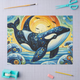 Whimsical Orca Whale Beach Coastal Dekoupage Seidenpapier