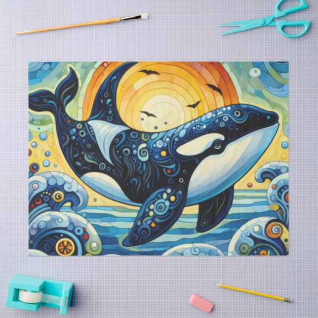 Whimsical Orca Whale Beach Coastal Dekoupage Seidenpapier (Basteln)